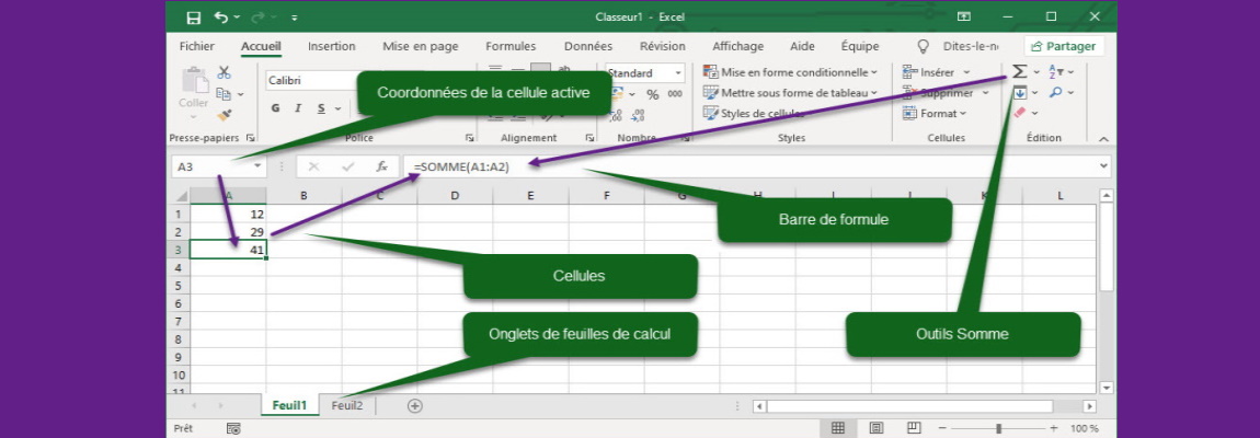 Utilisation du tableur Excel
