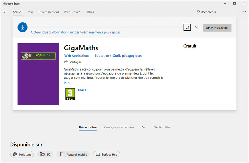 Giga MATHS : L'application gratuite dans le store de Windows 10